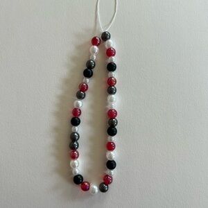 Red, Black, and White Beaded Phone Charm